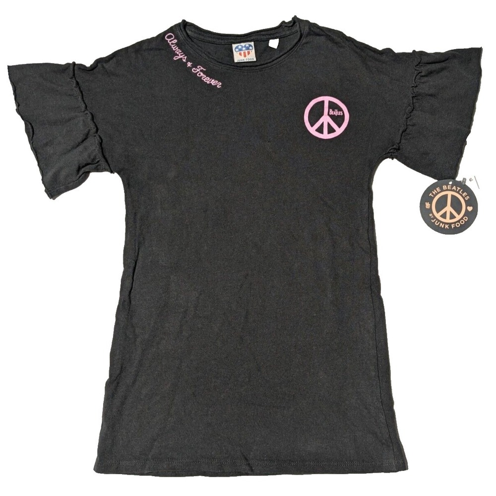 THE BEATLES ALWAYS & FOREVER Girls Small 6/6x Black Junk Food T-Shirt Dress NEW‎